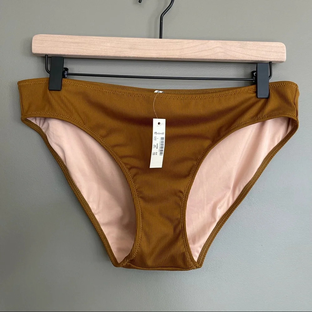Madewell Second Wave‎ Ribbed Hipster Bikini Bottom Women XL Burnished Amber NWT